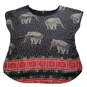 Espresso Blouse Womens Size Large Elephant Print Short Sleeve‎ Boho Bearded